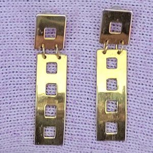 Gold rectangle square drop geometric flat plated dangle tears post earrings.